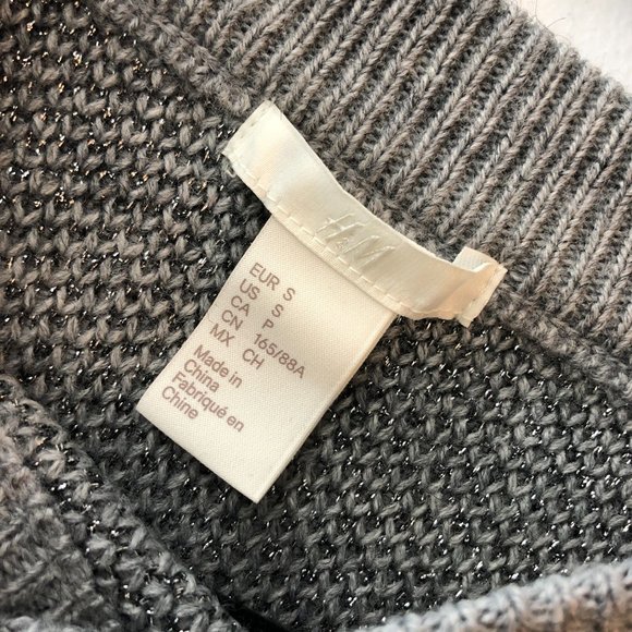 H&M Womens Sweater Chunky Knit Oversized Metallic Ombre Crew Neck Gray Silver S - Picture 3 of 4